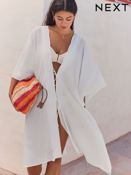 White 100% Cotton Textured Beach Cover-Up (AT5739) | £25