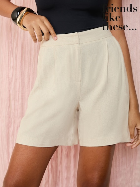 Friends Like These Neutral Tailored Elastic Back Shorts With Linen (AT5843) | £29