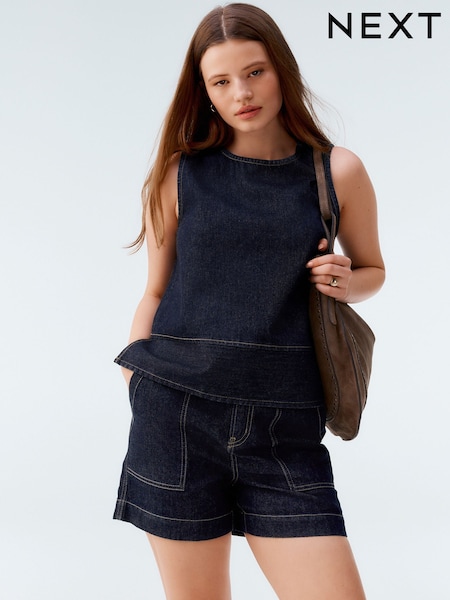 Rinse Blue Utility Lightweight 100% Cotton Denim Shorts (AT5875) | £26