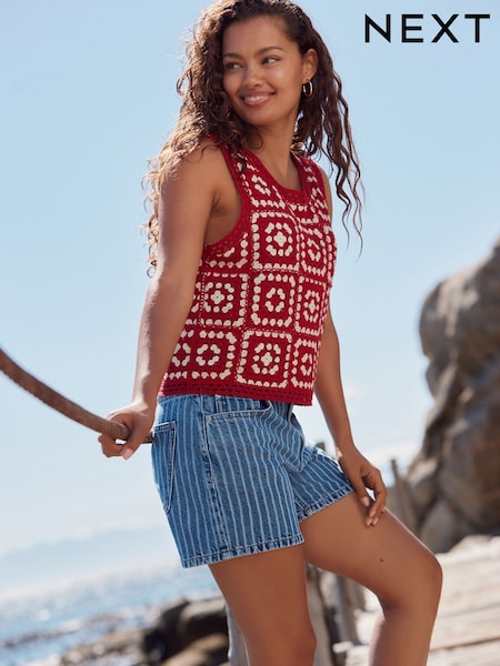 Blue Stripe 100% Cotton Rigid Denim Shorts (AT5879) | £22