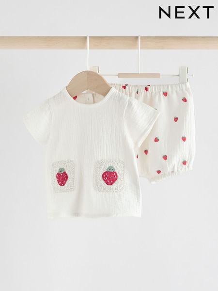 White Strawberry 100% Cotton Baby Shirt And Shorts Set (0mths-3yrs) (AT5906) | £19 - £21