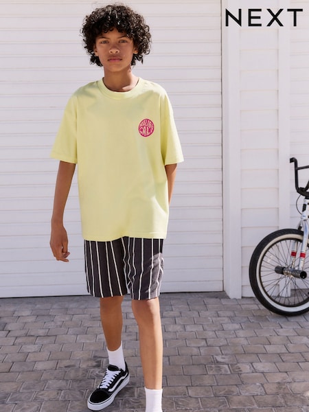 Yellow/Black Stripe Relaxed Fit Short Sleeve T-Shirt and Shorts Set (3-16yrs) (AT5927) | £13 - £21