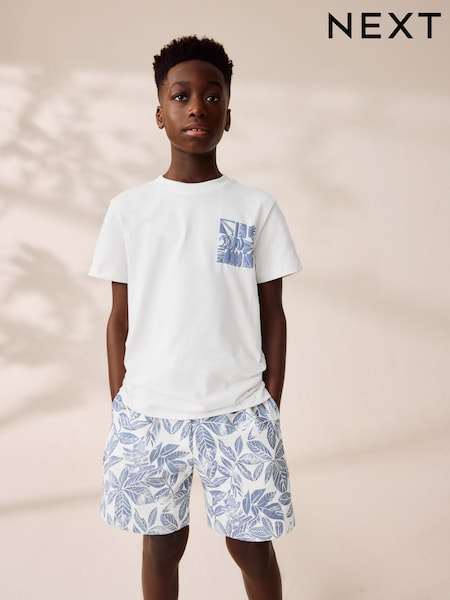 White/Blue Surf Relaxed Fit Short Sleeve T-Shirt and Shorts Set (3-16yrs) (AT5928) | £15 - £23