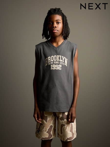 Grey/Stone Camo Tank Vest and Shorts Set (3-16yrs) (AT5952) | £14 - £20