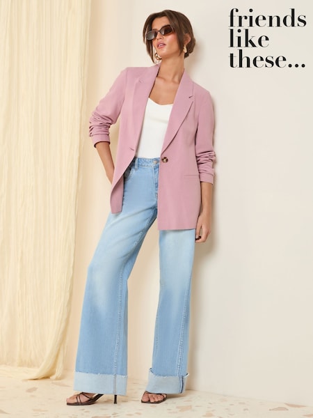 Friends Like These Pink Petite Single Breasted Linen Blend Tailored Blazer (AT5957) | £49