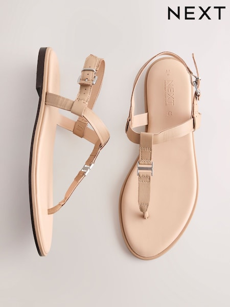 Bone Cream Leather Standard/Wide Fit Forever Comfort® Hardware Toe Thong Sandals (AT5982) | £39