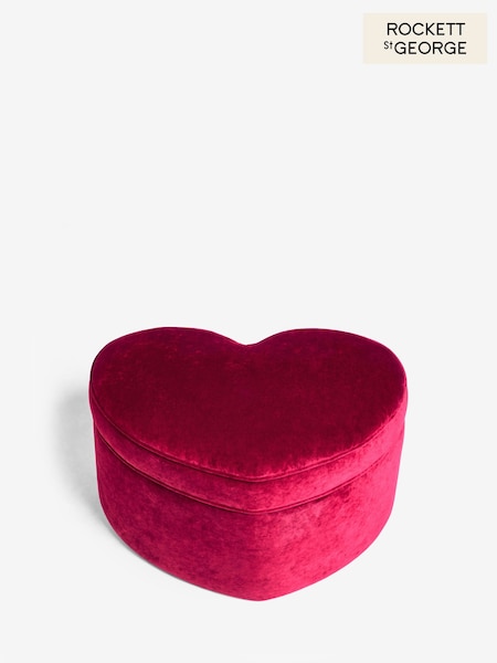 Rockett St George Deep Cherry Red Luxe Needlecord Velvet Heart Large Footstool with Storage (AT6153) | £225
