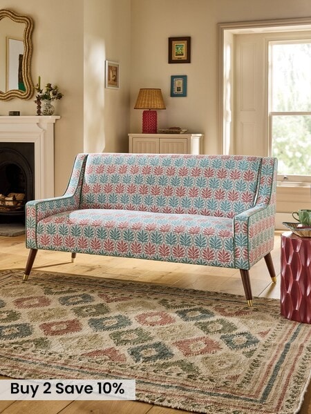 Nina Campbell Hawthorn Trellis Red and Teal Rosebury Small 2 Seater Sofa (AT6161) | £699