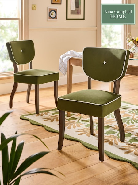 Nina Campbell Green Walnut Effect Leg Carver Dining Chair (AT6162) | £299
