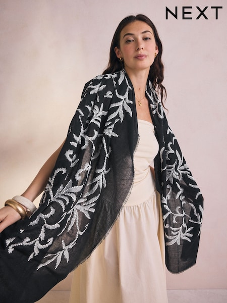 Black/White Embroidered Lightweight Scarf (AT6197) | £26