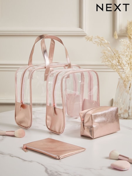 Set of 4 Rose Gold Clear Makeup Bags (AT6200) | £20