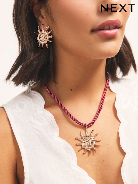 Gold Tone Sun Cord Necklace (AT6267) | £10