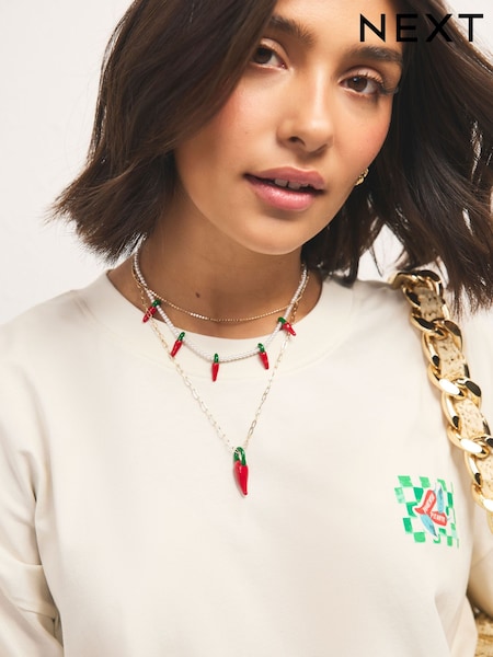 Red Chilli Pearl Effect Layered Necklace (AT6268) | £15