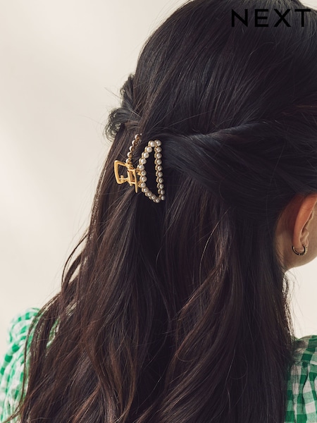 Gold Tone Mini Faux Pearl Claw Clip (AT6307) | £8