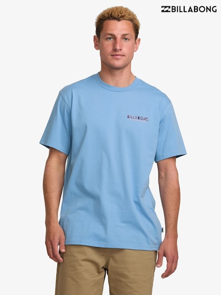 Billabong Twin Peaks Sky Blue 100% Cotton Graphic Back Print Logo T-Shirt (AT6318) | £27