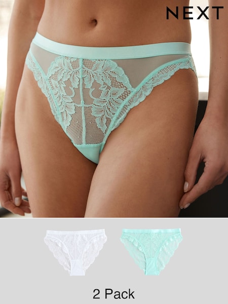 Turqoise/White High Leg Lace Knickers 2 Pack (AT6371) | £18