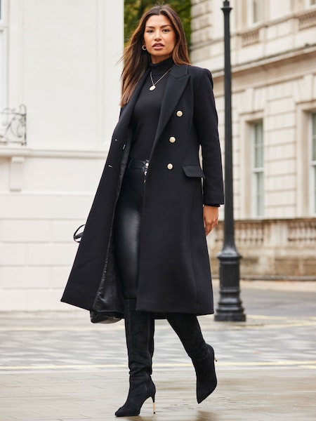 Sosandar Black Double Breasted Longline Coat (AT6409) | £155