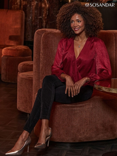 Sosandar Red Satin Wrap Top (AT6474) | £49