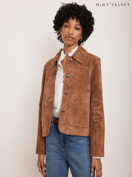 Mint Velvet Brown Suede Pocket Detail Jacket (AT6609) | £285