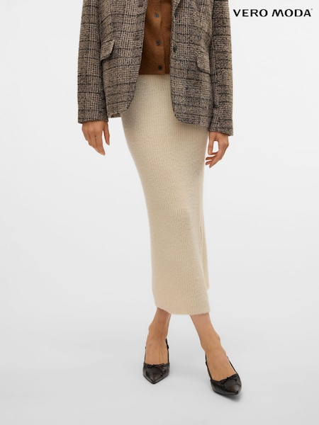 VERO MODA Cream Midi Knitted Pencil Skirt (AT6627) | £11