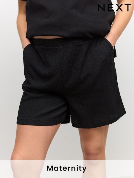 Black Maternity Pull On Textured Shorts (AT6740) | £25