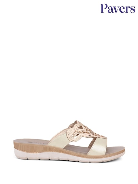 Pavers Gold Embellished Mule Sandals (AT6813) | £25