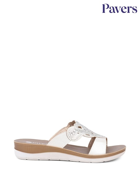 Pavers White Embellished Mule Sandals (AT6814) | £25