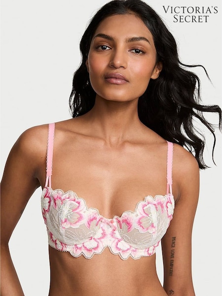 Victoria's Secret Pink & White Unlined Balcony Peony Embroidery Bra (AT6816) | £59