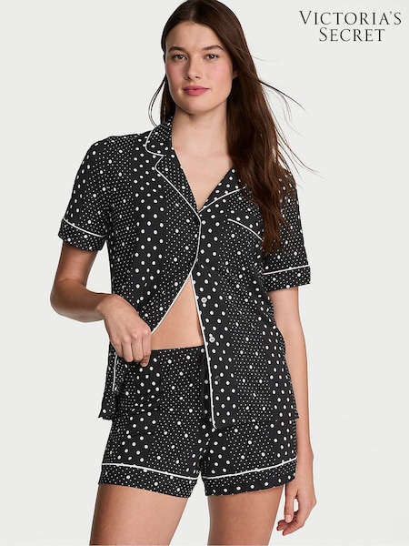 Victoria's Secret Black Dotted Stripe Modal Short Pyjama Set (AT6818) | £55