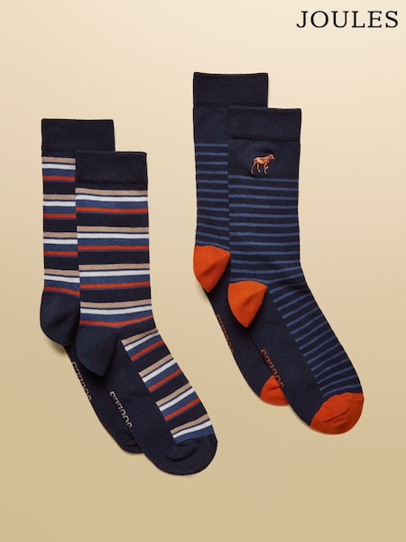 Joules Kingsbury Navy/Ginger 2 Pack Socks (AT6849) | £9.95