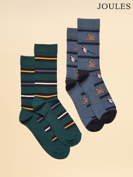 Joules Kingsbury Blue/Green 2 Pack Socks (AT6863) | £9.95