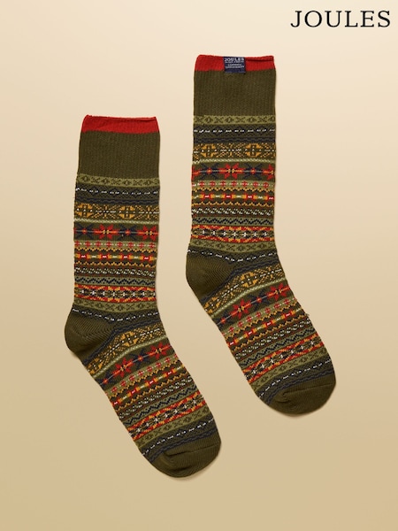 Joules Alby Green Fair Isle Socks (AT6871) | £9.95