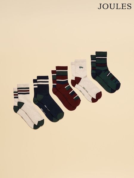 Joules Volley Navy Green 5 Pack Tennis Socks (AT6874) | £19.95