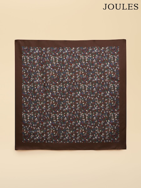 Joules Elsie Chocolate Brown Small Square 100% Scarf (AT7044) | £25