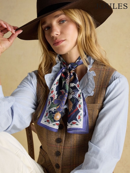 Joules Highgrove Navy Silk Printed Skinny Scarf (AT7046) | £20