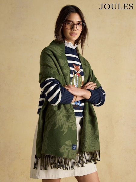 Joules Elissa Khaki Green Double-Sided Jacquard Scarf (AT7071) | £25