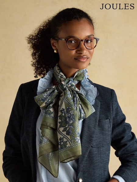 Joules Abberton Khaki Green Lightweight Printed Scarf (AT7078) | £16
