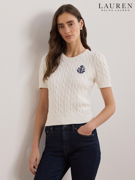 Lauren Ralph Lauren Tarjyll Cable Knit Logo Short Sleeve Jumper (AT7091) | £159