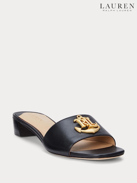 Lauren Ralph Lauren Fay Logo Nappa Leather Heel Slider Sandals (AT7101) | £159