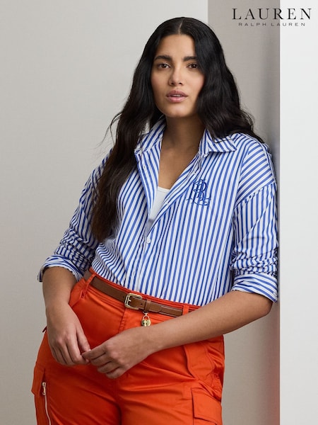 Lauren Ralph Lauren Blue Kotta Stripe Embroidered Logo Shirt (AT7210) | £179