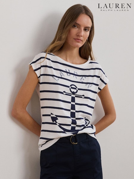 Lauren Ralph Lauren Greita Striped Anchor Jersey T-Shirt (AT7217) | £99