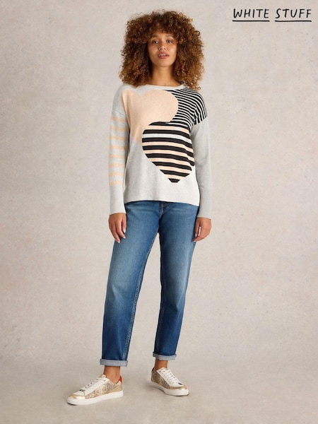 White Stuff Natural Olive Stripe Heart Jumper (AT7275) | £55