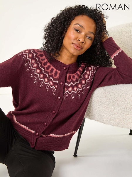Roman Red Petite Pattern Button Cardigan (AT7418) | £40