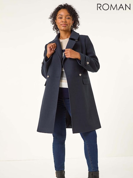 Roman Blue Petite Double Breasted Military Coat (AT7428) | £85