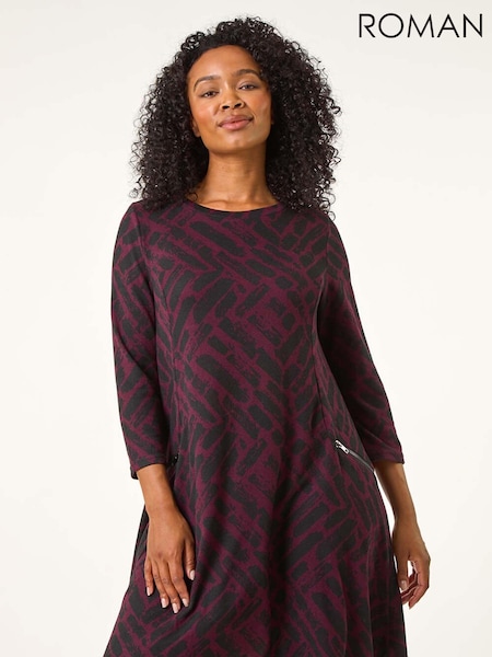 Roman Purple Petite Zip Detail Abstract Dress (AT7458) | £42