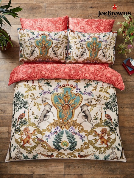 Joe Browns Cream Crest and Floral Print Reversible 200TC Cotton Sateen Duvet Cover and Pillowcase Set (AT7480) | £65 - £85