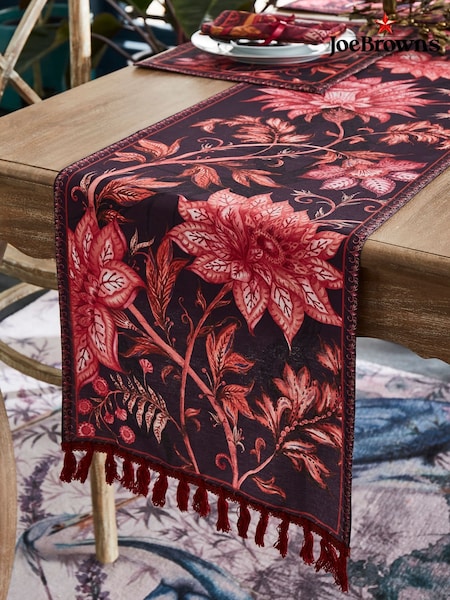 Joe Browns Purple Tasselled Hand-Painted Floral Cotton Table Runner (AT7493) | £30
