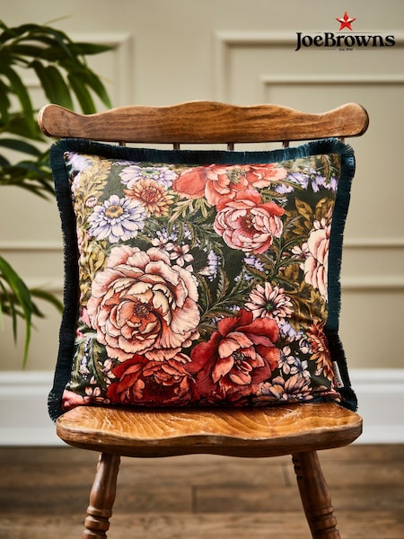 Joe Browns Green Reversible Floral Velvet Fringed Cushion (AT7499) | £30