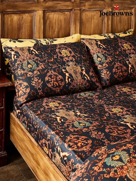 Joe Browns Black Opulent Crest Print 200TC Cotton Sateen Fitted Sheet (AT7513) | £29 - £35