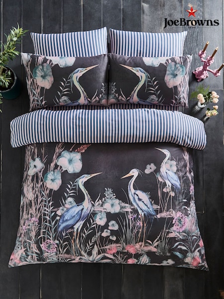 Joe Browns Grey Reversible Hand-Painted Heron 200TC Cotton Sateen Duvet Cover and Pillowcase Set (AT7515) | £65 - £85